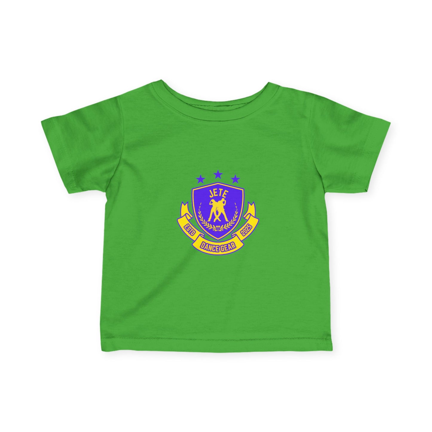 "Jeté Dance Gear" Infant Dance T-Shirt – Collegiate-Inspired Dancer Graphic Short Sleeve Tee for Babies
