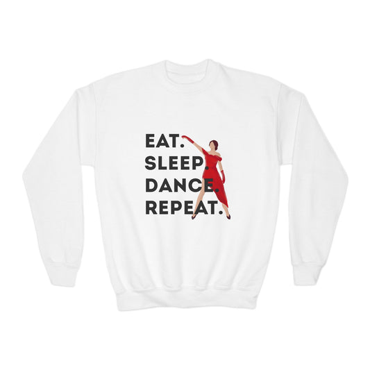"Eat Sleep Dance Repeat" – Bold Dancer Graphic Youth Crewneck Sweatshirt | Kids Dance Life Pullover