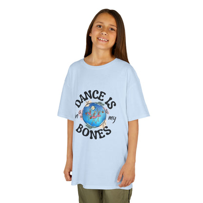 "Dance Is in My Bones” Halloween Dance T-Shirt with Dancing Skeletons Graphic - Kids Heavy Cotton™ Tee