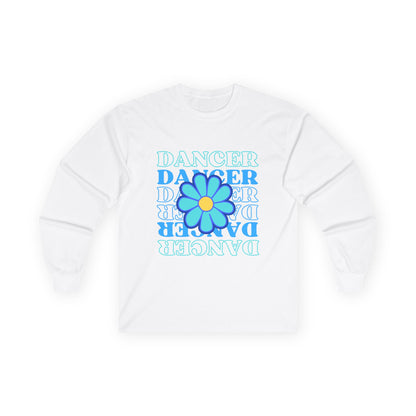 "Dancer" Unisex Long Sleeve Tee – Elegant Floral Text Graphic Dance Shirt for Performers, Instructors & Studio Style