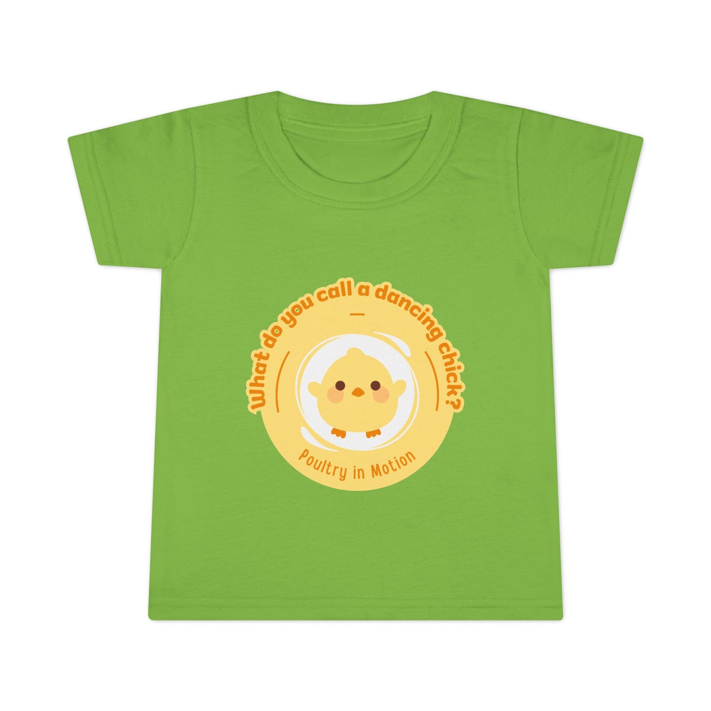 "What Do You Call a Dancing Chick? Poultry in Motion" Toddler Dance T-Shirt – Cute Chicken Graphic Short Sleeve Tee for Kids
