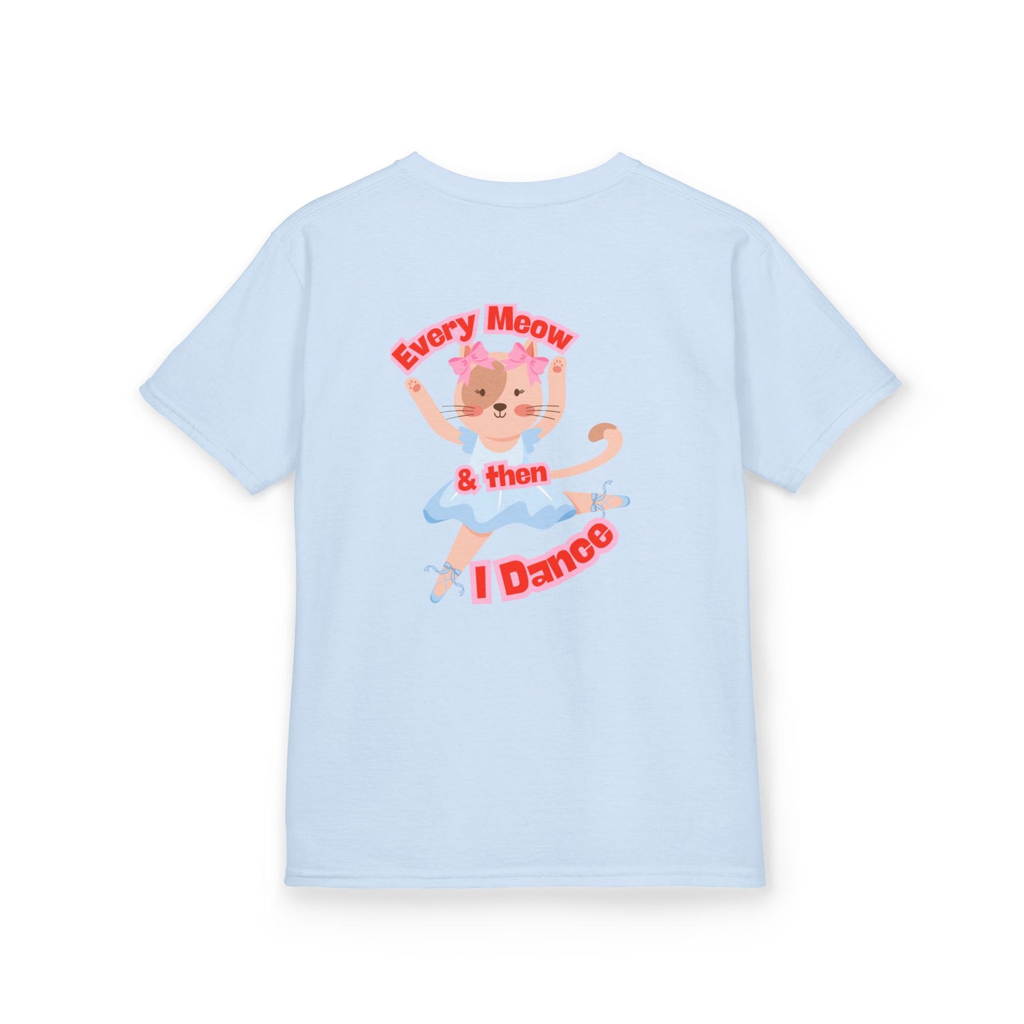 "Every Meow & Then I Dance" – Youth Short Sleeve Tee with Cute Dancing Cat Graphic | Kids’ Dance & Cat Lover T-Shirt