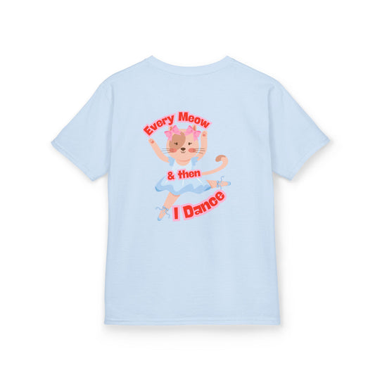 "Every Meow & Then I Dance" – Youth Short Sleeve Tee with Cute Dancing Cat Graphic | Kids’ Dance & Cat Lover T-Shirt