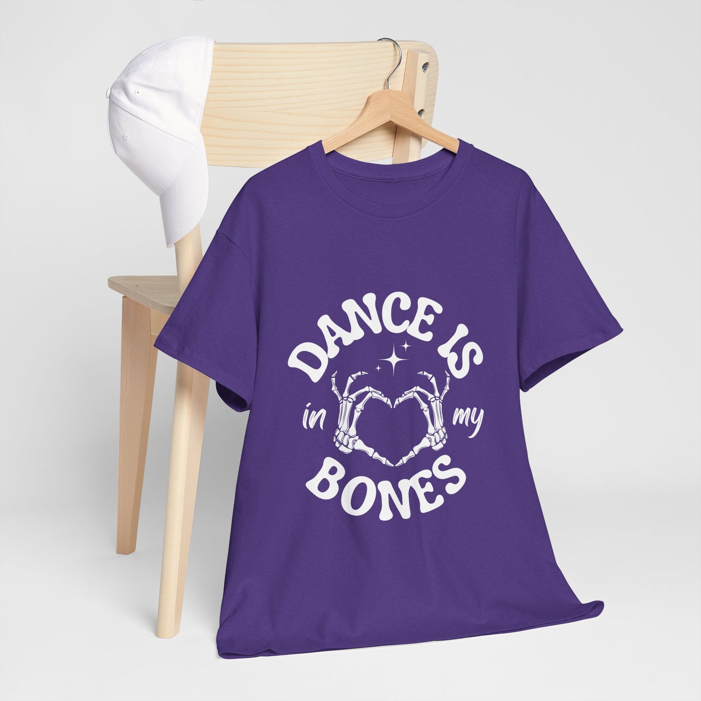“Dance Is in My Bones” Halloween Dance T-Shirt with Cute Skeleton Heart Graphic - Unisex Heavy Cotton Tee