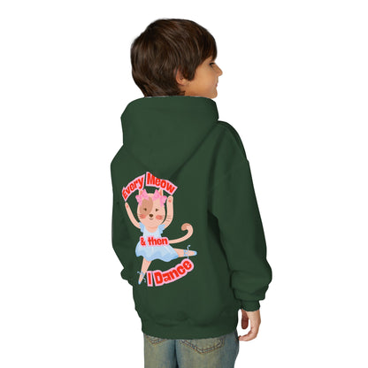 “Every Meow & Then I Dance” Adorable Dancing Cat Graphic | Cute Cat Dance Hoodie for Kids & Young Ballet Enthusiasts - Unisex Youth Hoodie
