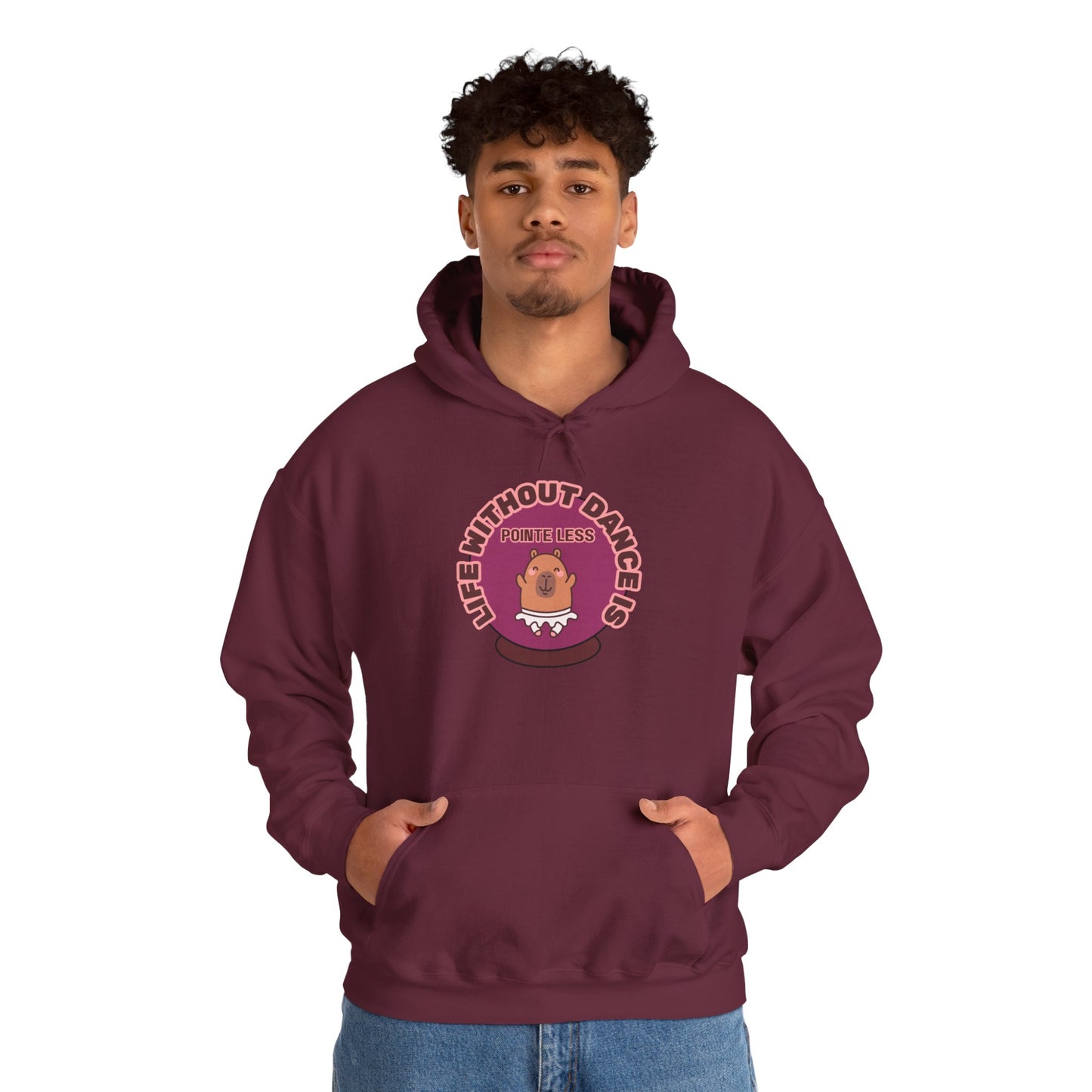 “Life Without Dance is Pointeless" Unisex Heavy Blend Hooded Sweatshirt – Cute Capybara Graphic Hoodie for Adults and Teens