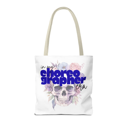In My Choreographer Era Tote Bag with Colored Handles – Pastel Floral Skull Dance-Inspired Carryall