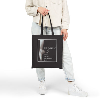“I Dance En Pointe” Cotton Canvas Tote Bag with X-Ray Ballet Foot Graphic – Personalized Dance Tote with Custom Name or Studio Option