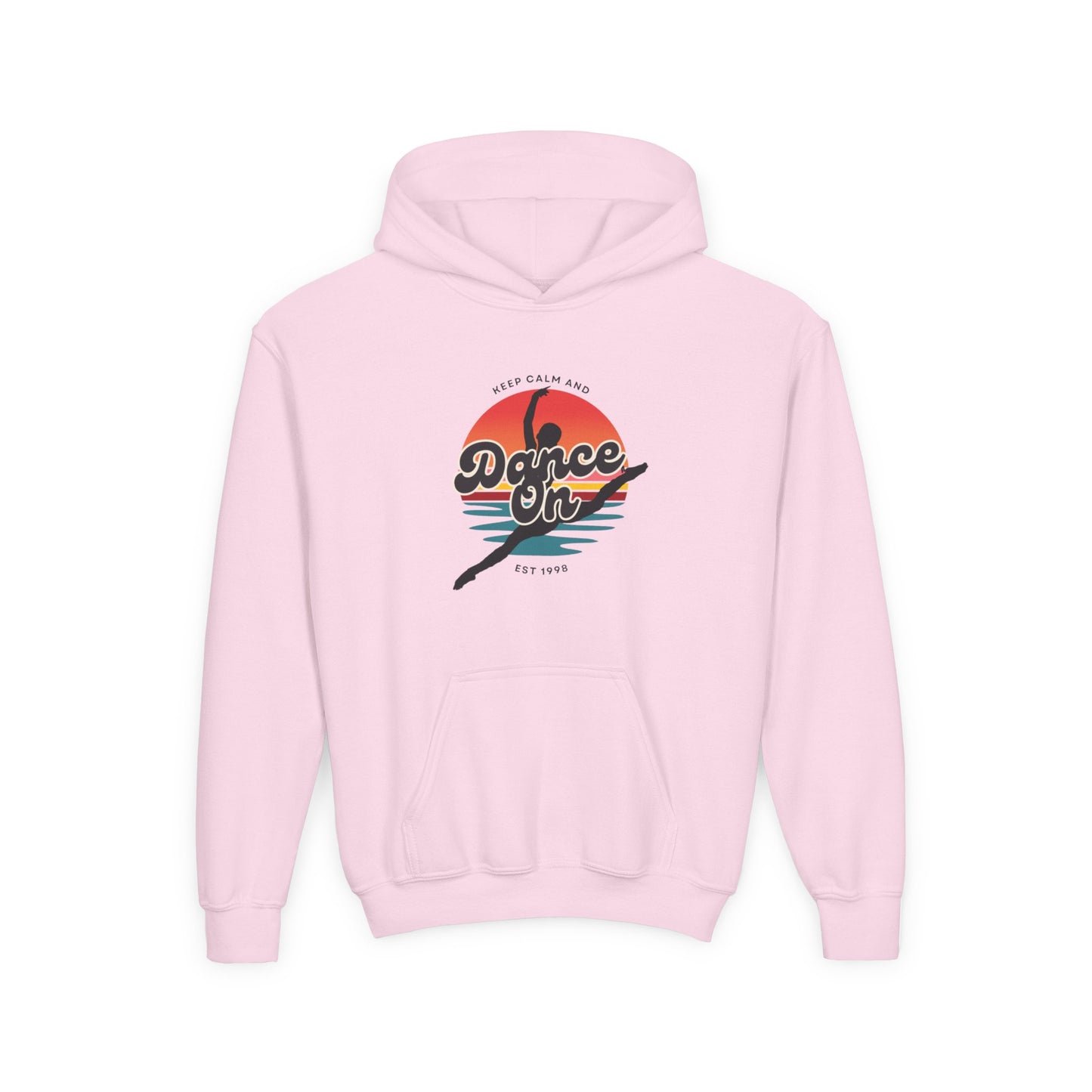 "Keep Calm and Dance On" Youth Hooded Sweatshirt – Retro Dance Quote Graphic Fleece Hoodie for Kids and Teens