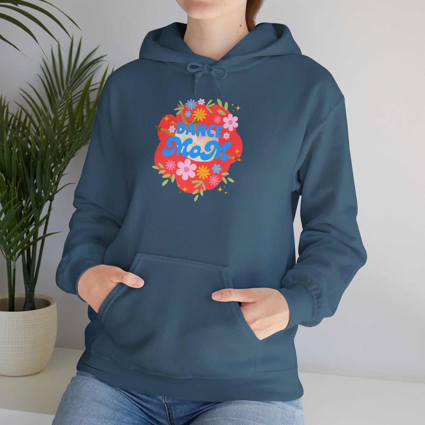 "Dance Mom" Superhero Hoodie – Floral Front Graphic & Fun Back Design | Unisex Hooded Sweatshirt for Proud Dance Parents