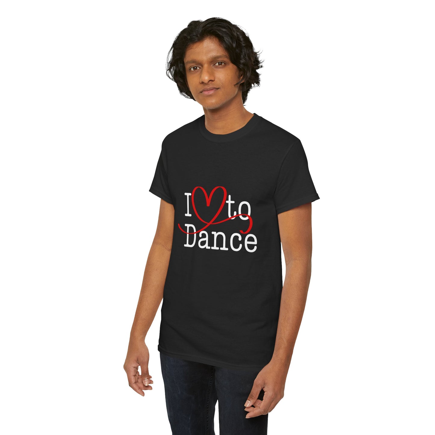 "I Love to Dance" Unisex Heavy Cotton Tee – Hand-Drawn Heart Graphic Dance Lover T-Shirt