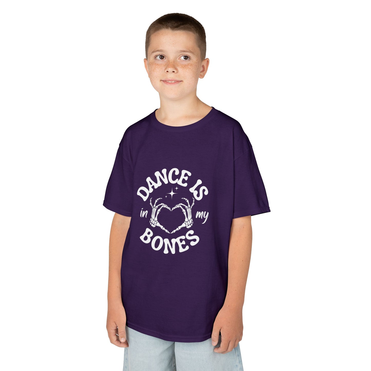 “Dance Is in My Bones” Halloween Dance T-Shirt with Cute Skeleton Heart Graphic - Kids Heavy Cotton™ Tee