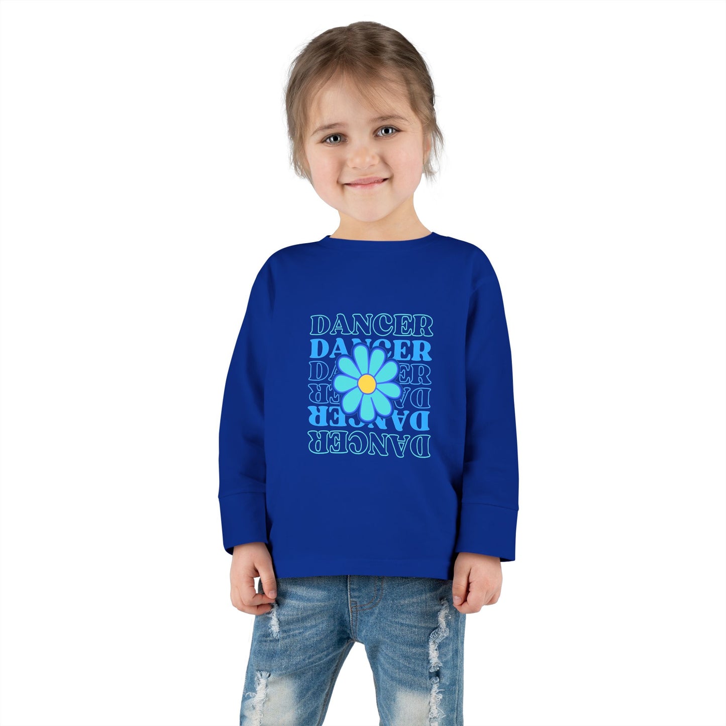 "Dancer" Toddler Long Sleeve Dance T-Shirt – Floral Text Graphic Shirt for Kids