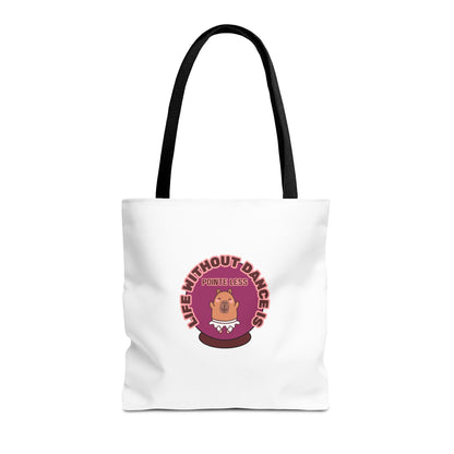 "Life Without Dance Is Pointeless" Capybara Canvas Tote Bag – Funny Dance Pun Tote for Dancers & Animal Lovers