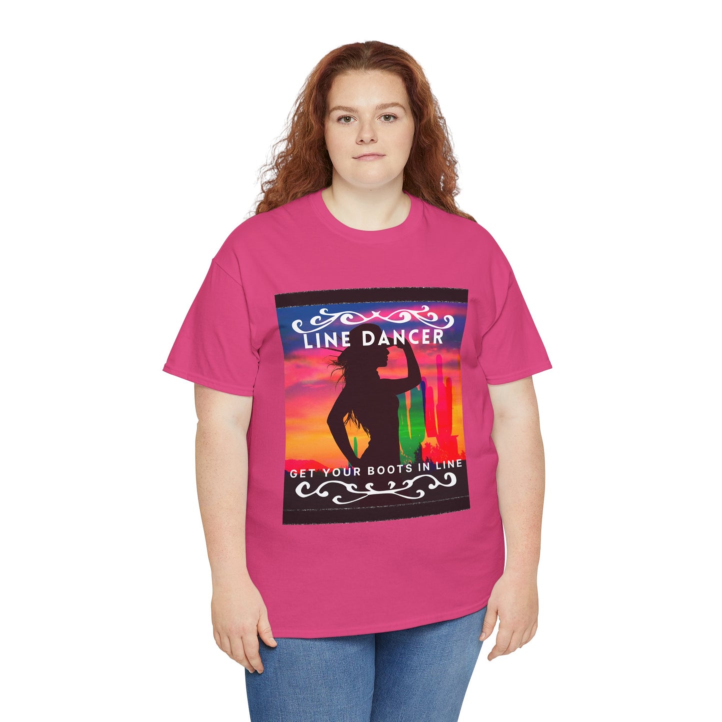 "Line Dancer" Unisex Heavy Cotton T-Shirt – Western Country Dance Graphic Tee – 'Get Your Boots in Line' Cowboy-Inspired Shirt