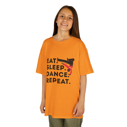 "Eat Sleep Dance Repeat" Youth Short Sleeve Tee – Bold B-Boy Graphic Hip-Hop Dance Shirt for Kids and Young Performers