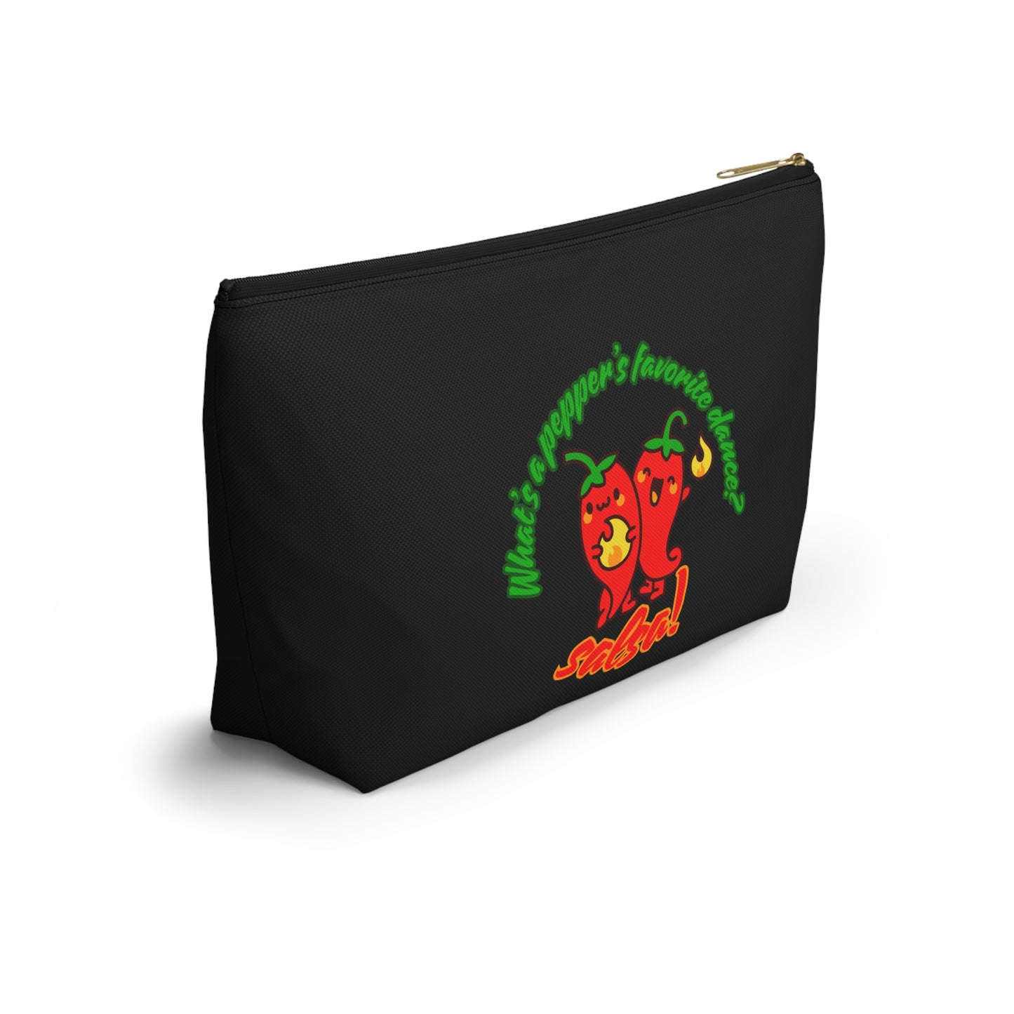 "What’s a Pepper’s Favorite Dance? Salsa!" Makeup Bag – Funny Dance Pun with Colorful Pepper Graphic – Cute Zipper Pouch for Cosmetics, Accessories & Gifts