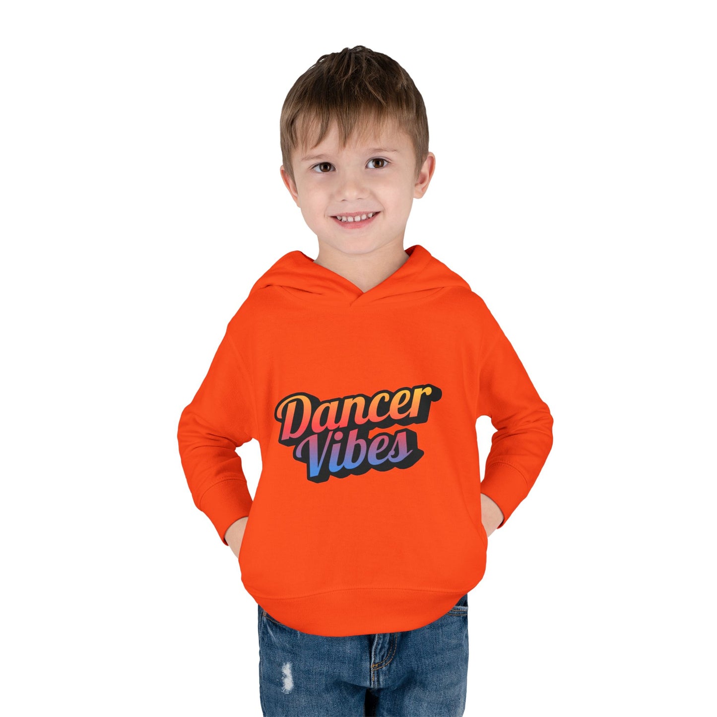 "Dancer Vibes" Toddler Pullover Hoodie – Colorful Dance-Themed Text Graphic Fleece Sweatshirt for Kids