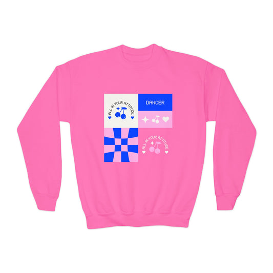 "Dancer – All in Your Attitude" Youth Crewneck Sweatshirt | Retro Dance Graphic Kids Pullover for Confident Movers