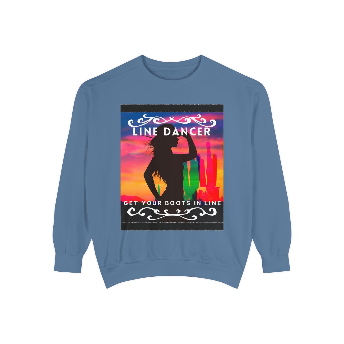 "Line Dancer, Get Your Boots in Line" Unisex Lightweight Crewneck Sweatshirt – Western Dance Graphic Pullover for Country Music & Boot Scootin’ Fans