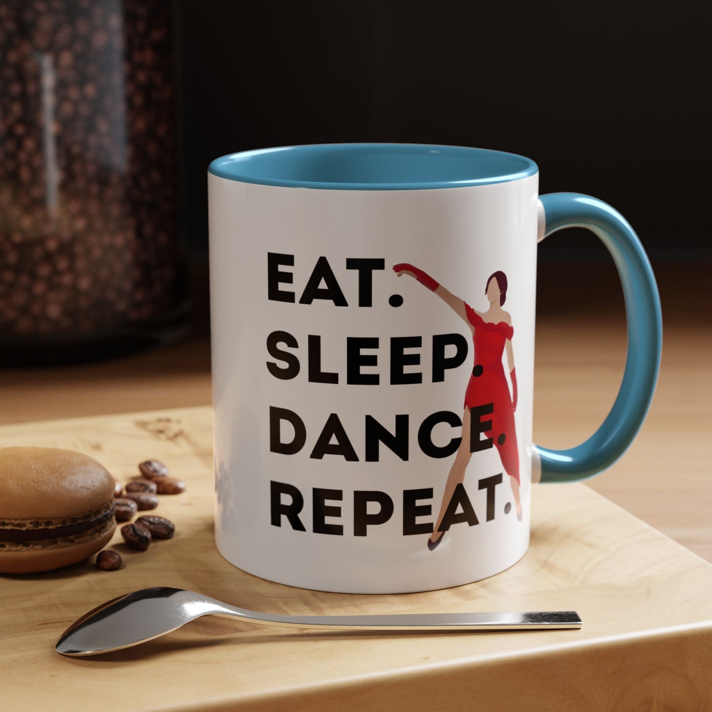 "Eat Sleep Dance Repeat" Accent Coffee Mug – Bold Dancer Graphic Ceramic Mug for Dance Lovers