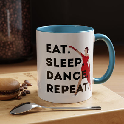 "Eat Sleep Dance Repeat" Accent Coffee Mug – Bold Dancer Graphic Ceramic Mug for Dance Lovers