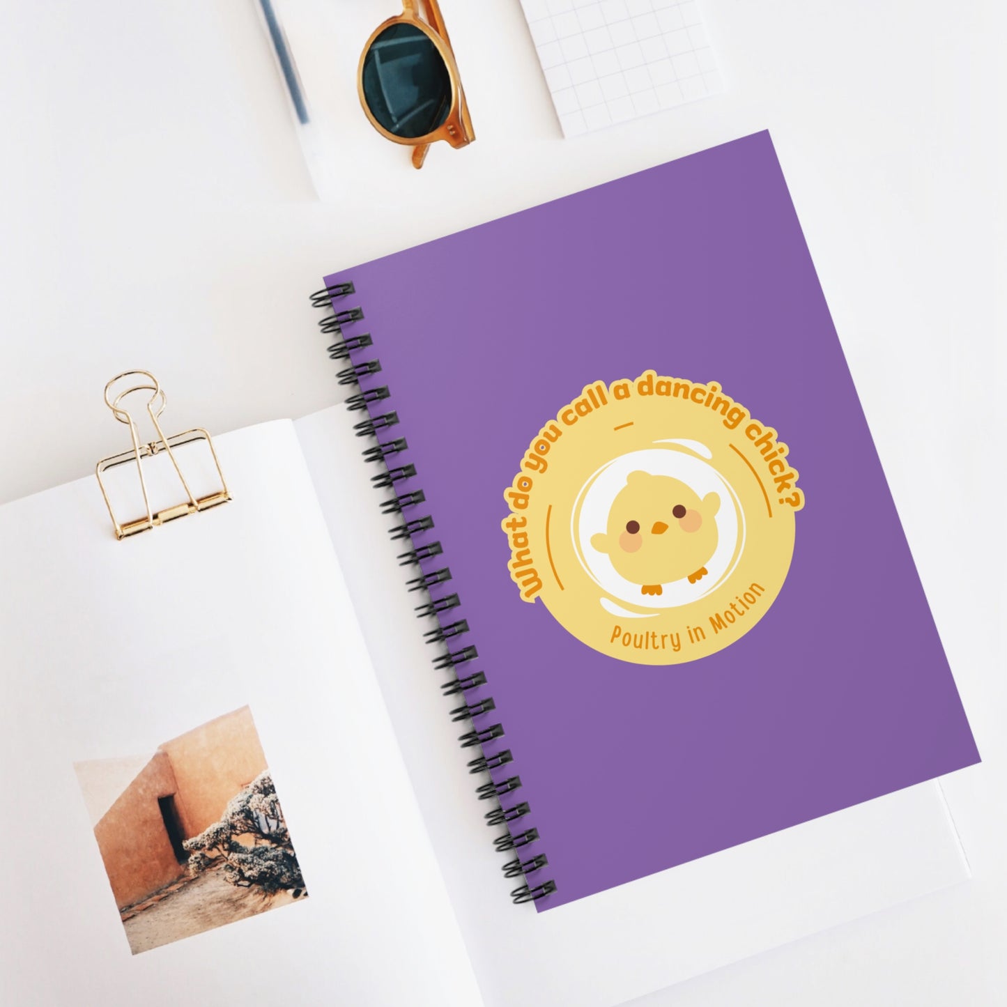 "Poultry in Motion" Spiral Notebook – Funny Dance Pun Journal with Cute Chicken Graphic for Dancers, Writers & Pun Lovers