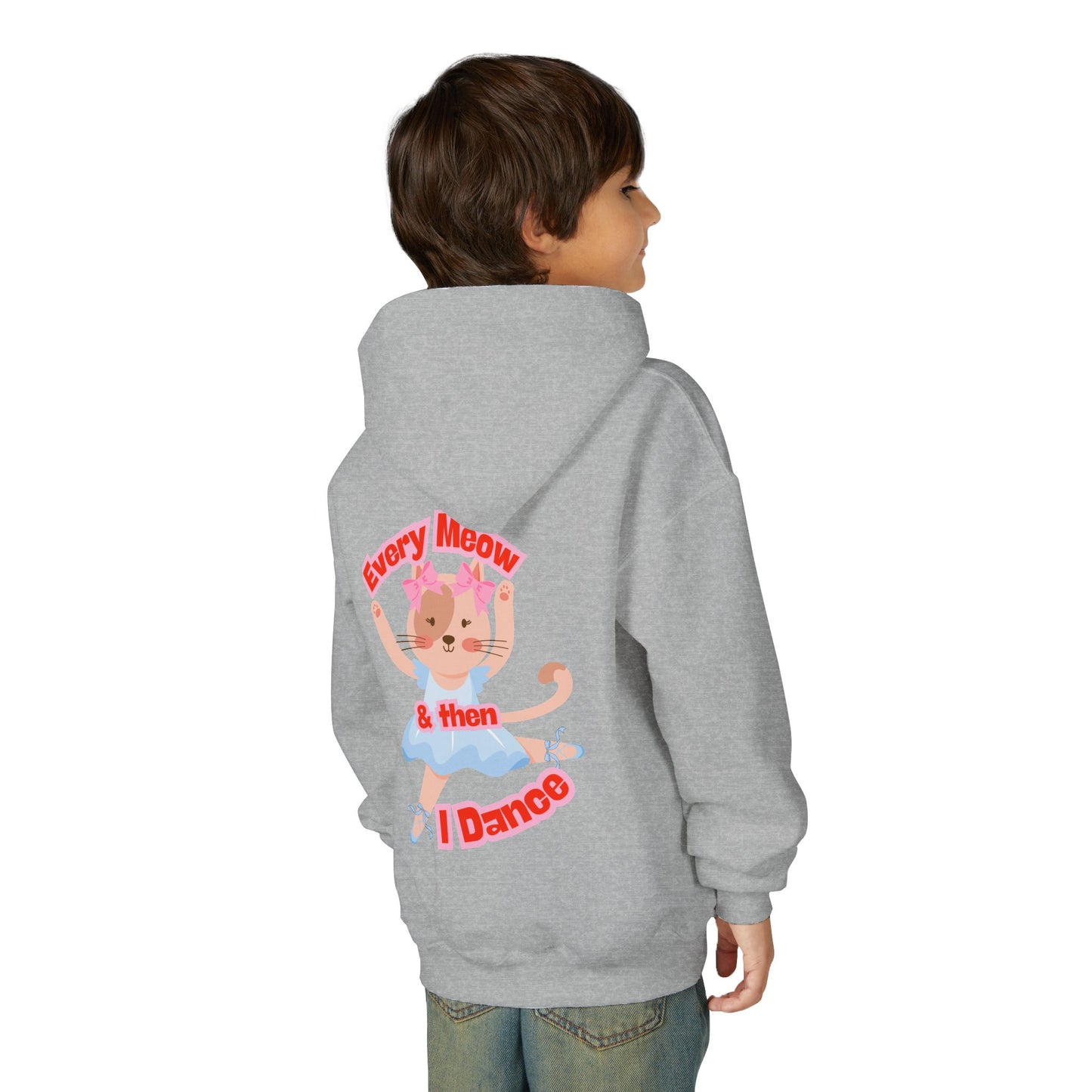 “Every Meow & Then I Dance” Adorable Dancing Cat Graphic | Cute Cat Dance Hoodie for Kids & Young Ballet Enthusiasts - Unisex Youth Hoodie