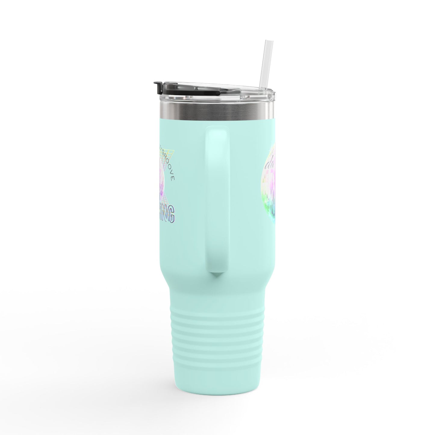 "Boogie, Hustle, Groove - Dancing" 40oz Insulated Travel Mug – Disco Dance Theme Stainless Steel Tumbler with Lid & Straw | Jeté Dance Shop