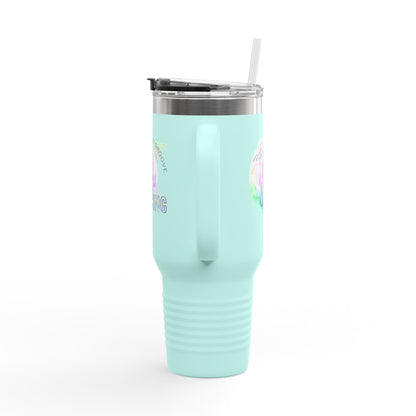 "Boogie, Hustle, Groove - Dancing" 40oz Insulated Travel Mug – Disco Dance Theme Stainless Steel Tumbler with Lid & Straw | Jeté Dance Shop