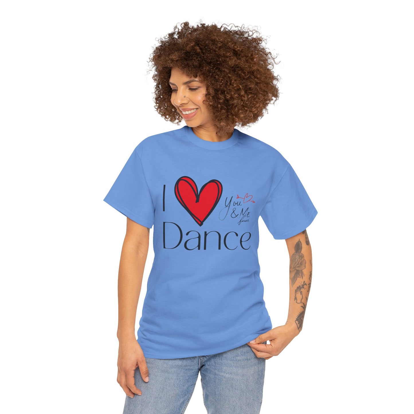 "I Love Dance" Unisex Heavy Cotton Tee – Hand-Drawn Heart & Note Graphic Dance Lover T-Shirt