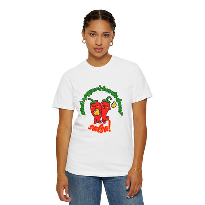 "What's a Pepper's Favorite Dance? Salsa!" Dance Pun Unisex Garment-Dyed T-Shirt – Funny Dance Joke Tee with Cute Pepper Graphic – Dance Humor Shirt for Food & Pun Lovers