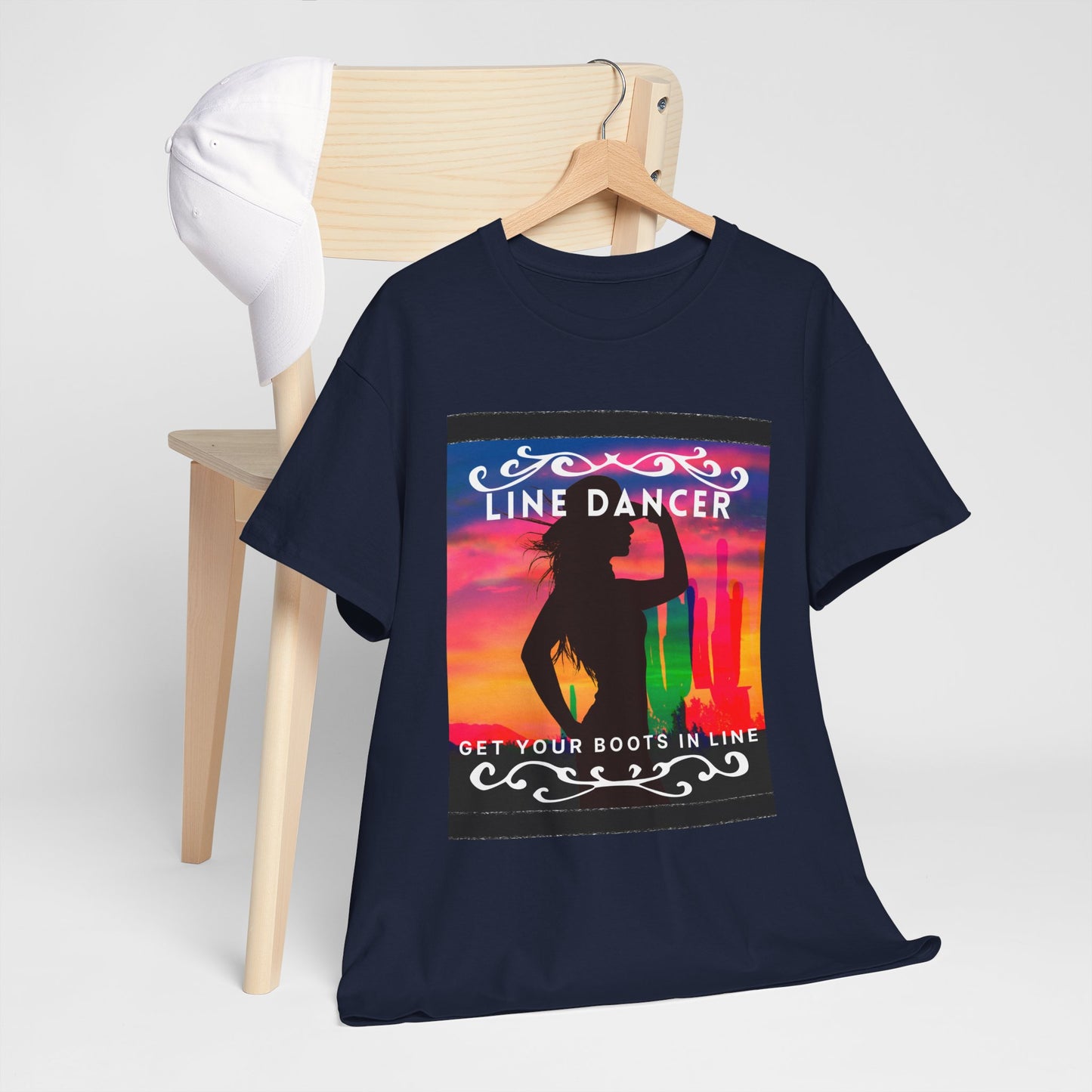 "Line Dancer" Unisex Heavy Cotton T-Shirt – Western Country Dance Graphic Tee – 'Get Your Boots in Line' Cowboy-Inspired Shirt