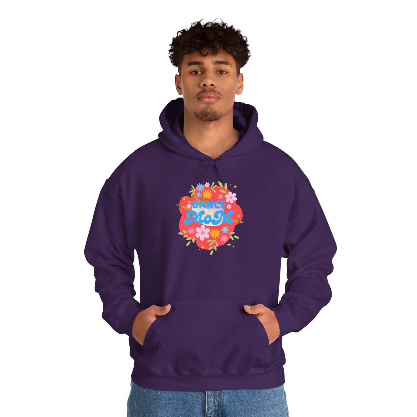 "Dance Mom" Superhero Hoodie – Floral Front Graphic & Fun Back Design | Unisex Hooded Sweatshirt for Proud Dance Parents