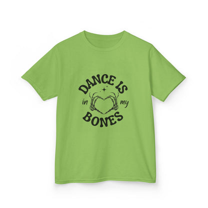 “Dance Is in My Bones” Halloween Dance T-Shirt with Cute Skeleton Heart Graphic - Kids Heavy Cotton™ Tee
