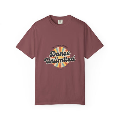 "Dance Unlimited, Potential & Growth" Unisex Garment-Dyed T-Shirt – Retro-Inspired Dance Motivation Graphic Tee – Inspirational Shirt for Dancers"