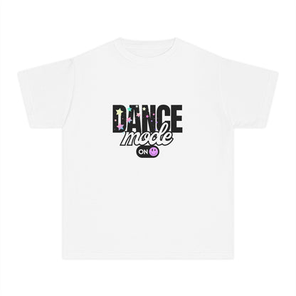 “Dance Mode On" Comfort Colors Youth Midweight  T-Shirt – Pastel Stars & Smiley Face Dance Graphic Tee for Kids