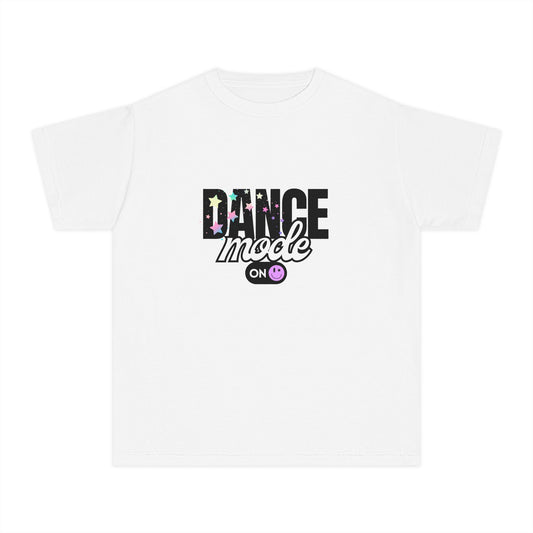 “Dance Mode On" Comfort Colors Youth Midweight  T-Shirt – Pastel Stars & Smiley Face Dance Graphic Tee for Kids