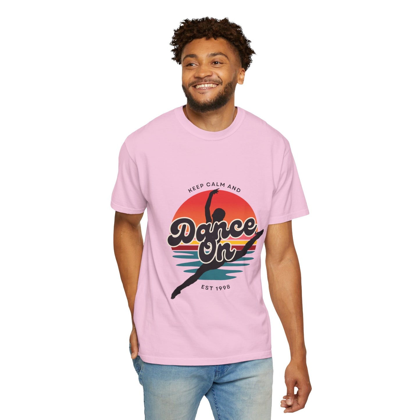 "Keep Calm and Dance On" Unisex Garment-Dyed T-Shirt – Retro Dance Graphic Tee – Vintage-Inspired Comfort Shirt for Dancers