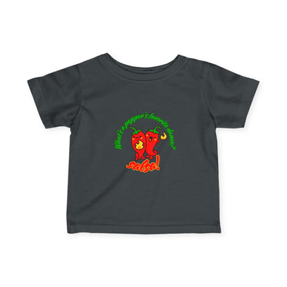"What's a Pepper's Favorite Dance? Salsa!" Cute Dance-Themed Infant Fine Jersey Tee with Spicy Pepper Graphic – Funny Baby T-Shirt for Little Movers