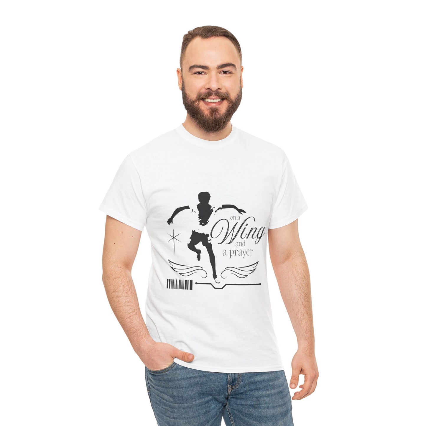 "On a Wing and a Prayer" Tap Dance Tee – Unisex Heavy Cotton T-Shirt with Streetwear-Inspired One-Footed Wing Dancer Graphic