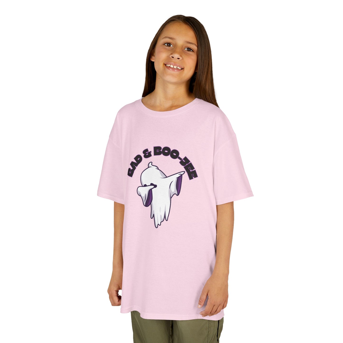 “Bad & Boo-jee” Funny Halloween Dance T-Shirt with Cute Ghost Dab Graphic - Kids Heavy Cotton™ Tee
