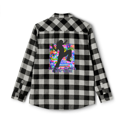 Levels Premium Collection Flannel Shirt – Unisex Streetwear Button-Up with "Levels Pictures Textures" Front Text and Bold Dancer Silhouette Back Graphic