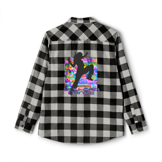 Levels Premium Collection Flannel Shirt – Unisex Streetwear Button-Up with "Levels Pictures Textures" Front Text and Bold Dancer Silhouette Back Graphic