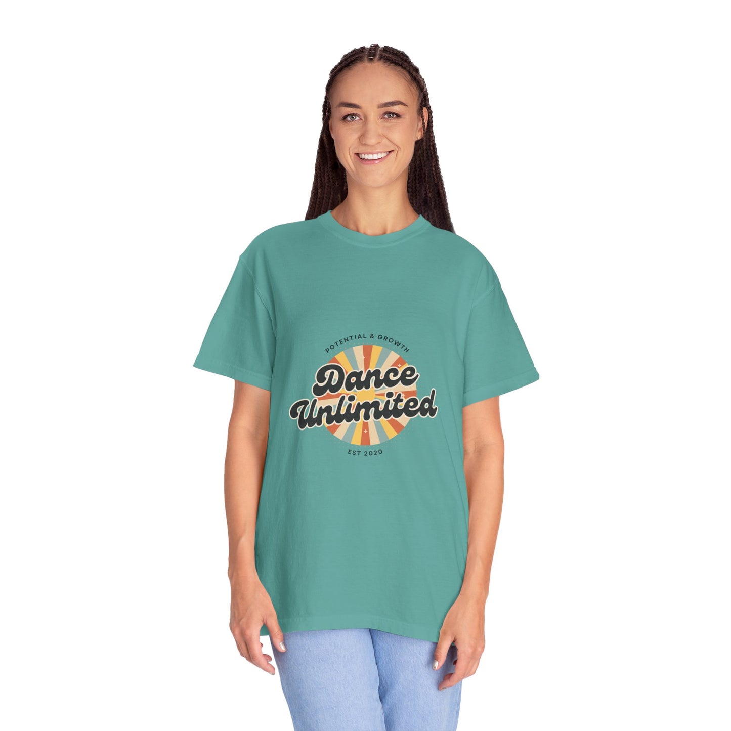 "Dance Unlimited, Potential & Growth" Unisex Garment-Dyed T-Shirt – Retro-Inspired Dance Motivation Graphic Tee – Inspirational Shirt for Dancers"