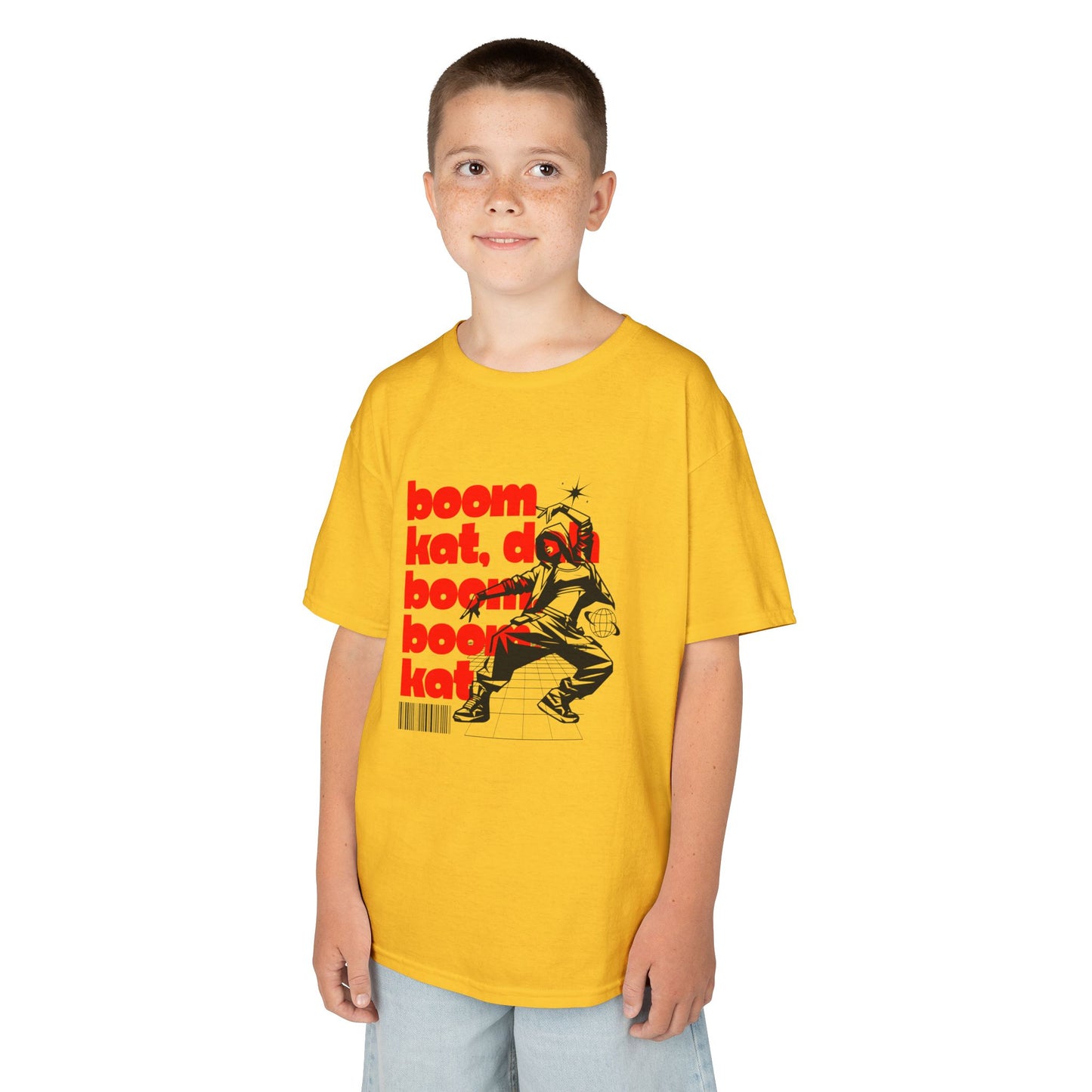 “Boom Kat Youth Short Sleeve Dance T-Shirt – Bold Streetwear-Inspired Graphic Tee for Kids