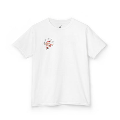 “5-eee and a 6-eee and a Ho, Ho, Ho” YOUTH Short Sleeve Tee with Playful Dancing Santa Front & Back – Festive Christmas Dance Tee for Dancers & Studios