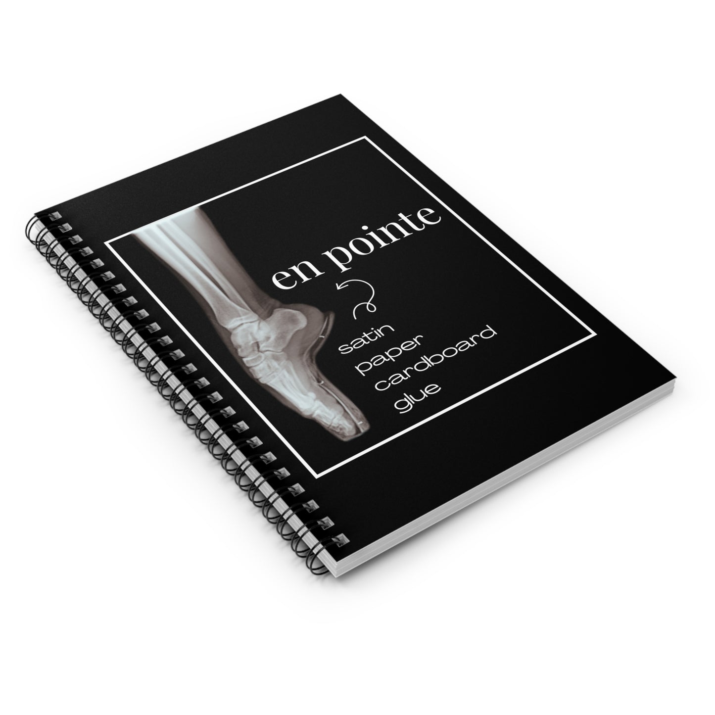 “I Dance En Pointe” Spiral Notebook with X-Ray Ballet Foot Graphic – Personalized Dance Notebook with Custom Name or Studio Option