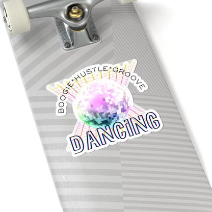 "Boogie Hustle Groove -Dancing" Kiss-Cut Sticker – Retro Dance-Themed Vinyl Sticker with Colorful 70s-Inspired Graphic – Fun Sticker for Laptops, Journals & Water Bottles