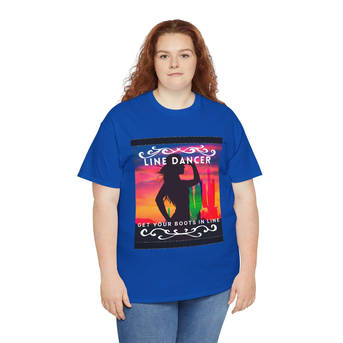"Line Dancer" Unisex Heavy Cotton T-Shirt – Western Country Dance Graphic Tee – 'Get Your Boots in Line' Cowboy-Inspired Shirt